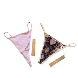 Skims Pink and Snake Print Thong Set